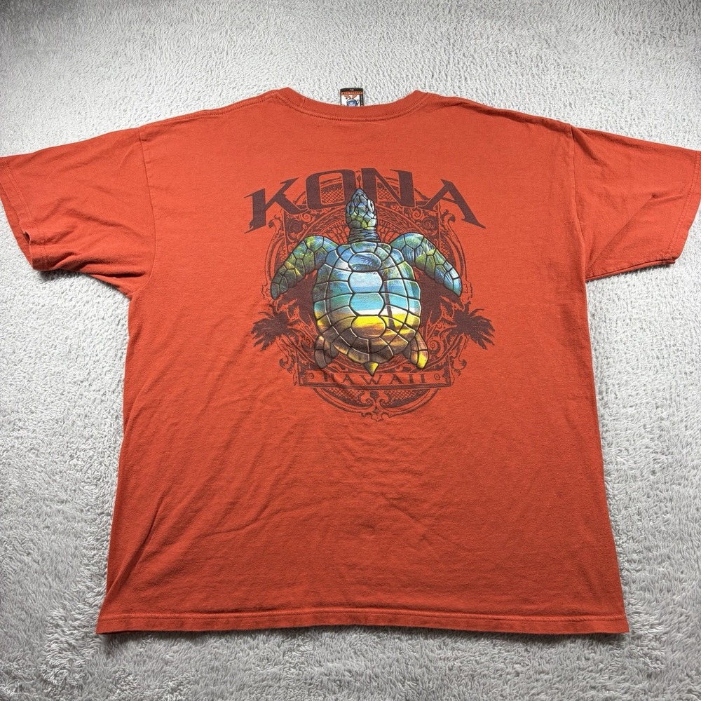 Duckco Destination Shirt Mens XL Orange Kona Hawaii Turtle Nature Double Sided
